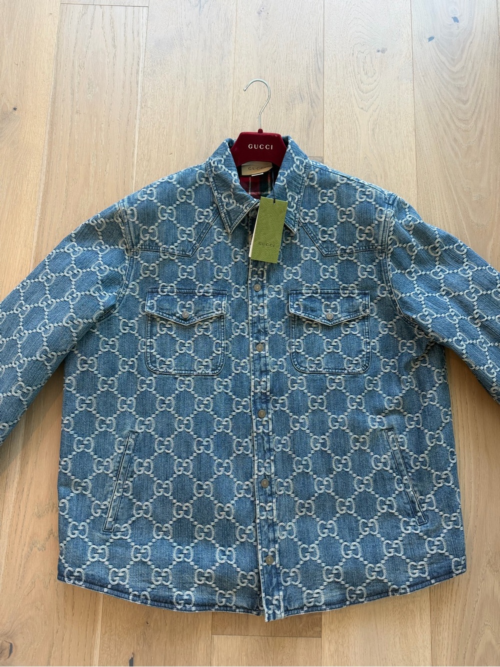 Gucci monogram denim jacket Jacquard sz 58 blue GG men